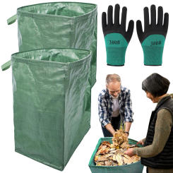 2 Pcs 53L Garden Waste Bags Waterproof with Handle & Gloves Leaf Collector Bags Reusable Foldable for Flowers Hedge Cutting Lawn