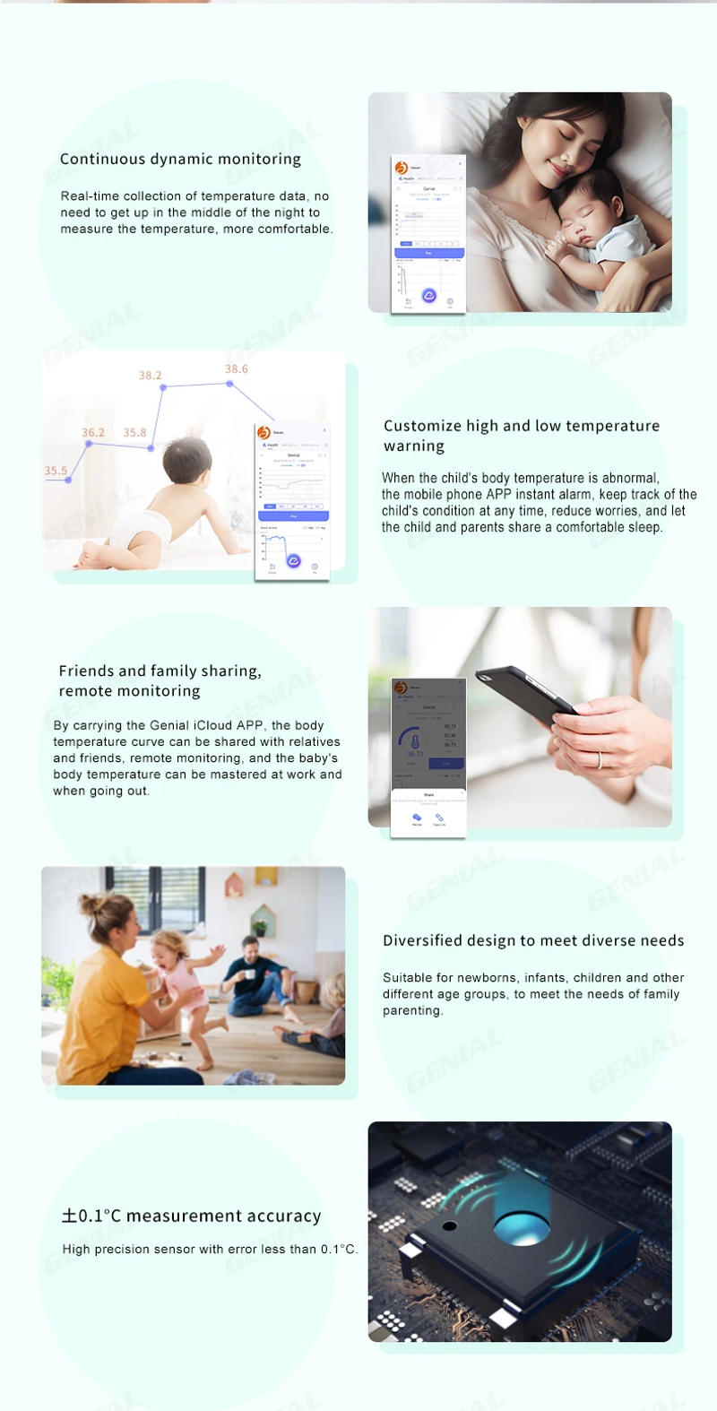 Description Picture 6 of itemMedical FSA Approved underarm Children Thermometer, for Adults & Baby Digital Thermometer pad,Real-time monitoring  APP tracking