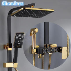 Hot Cold Bathroom Shower System Home Improvement Bathroom Accessories Rain Shower Head Black Gold Bathroom Shower Set Sprinkler