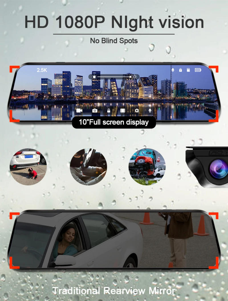 Description Picture 3 of itemAcceo Mirror Camera for Car Touch Screen Video Recorder Rearview Mirror Dash Cam Support Rear View Camera Mirror DVR Black Box