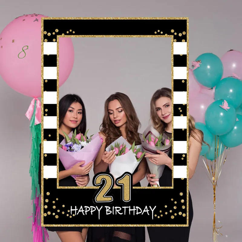 Description Picture 4 of item1Pcs Happy Birthday Photo Booth Props Frame Kids Adult 1 2 16 18 21 30 Year Birthday Party Photobooth Props Anniversary Supplies