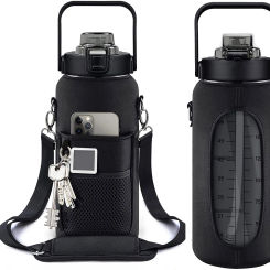 Half Gallon Water Bottle with Sleeve 64 OZ 2000ML Motivational Water Bottle with Straw & Time Marker to Drink