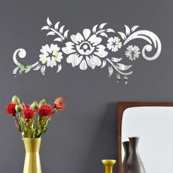 3D Acrylic Mirrored Rose Vine Flower Stickers Home Wall Mural Stickers Decals