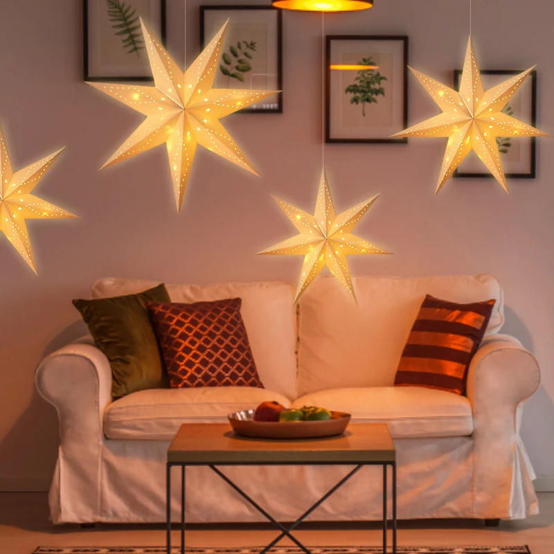 Description Picture 5 of item30-60cm Hollow Out Star Hanging Pendant Ornament LED Light 3D Star Paper Lantern Home Decoration Wedding Party Lampshade Decor