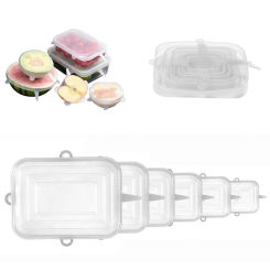 6-piece Silicone Fresh-keeping Lid Kitchen Sealing Food Elastic Lid Reusable Transparent Square Sealing Lid