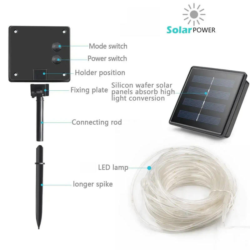 Description Picture 3 of item300Led Outdoor Solar Tube Rope Led Fairy Light Garden Christmas Decoration Xmas Wedding Garland Waterproof String Light Strip