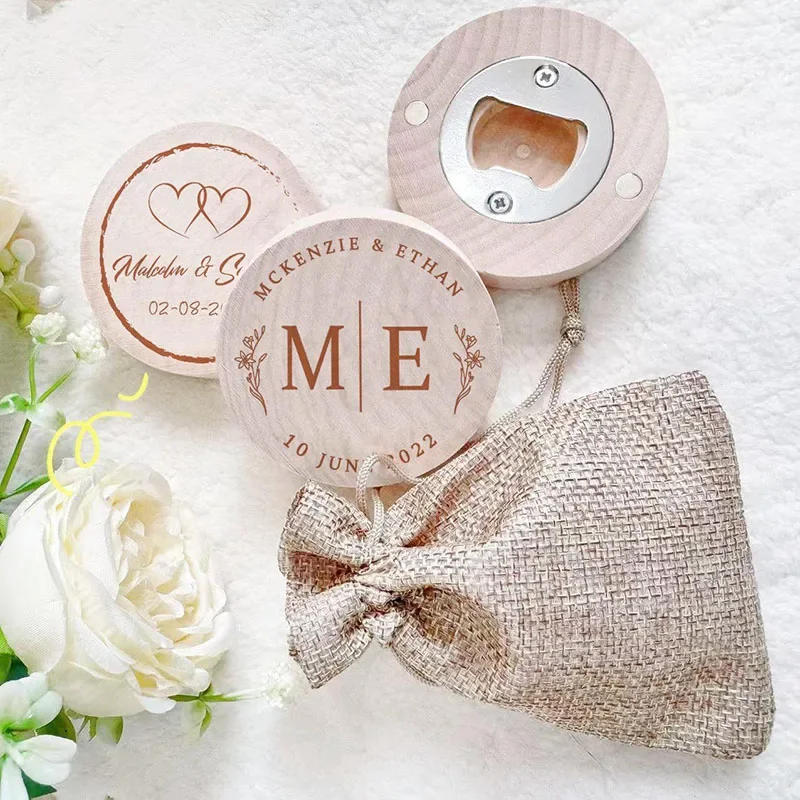 Description Picture 5 of itemPersonalised Wooden Bottle Opener Engraved Magnetic Wooden Round Opener Bridesmaid Wedding Favors Custom Baptism Christmas Gift