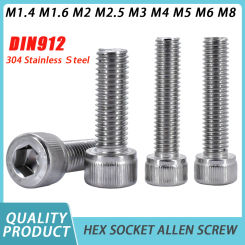 3-60pcs 304 Stainless Steel Hexagon Hex Socket Screw DIN912 M1.4 M1.6 M2 M2.5 M3 M4 M5 M6 M8Hex Socket Head Cap Allen Bolt Screw