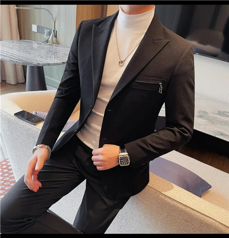 Description Picture 3 of itemThe Main Promotion of New Explosive Two-piece Single-breasted Suit Casual Business Slim Fashion Coat Double Slit Men's Suit