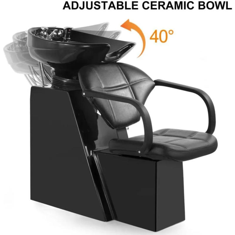 Description Picture 3 of itemShampoo Bowl Backwash Barber Chair Adjustable Ceramic Bowl Sink W/Rubber Headrest for Salon Beauty Spa Equipment (Black)