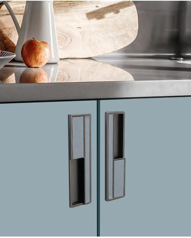 Description Picture 6 of itemFurniture Handle Cabinet Closet Embedded Invisible Handle Drawer Sliding Door Slotted Hidden Handle Leather Hardware Fittings