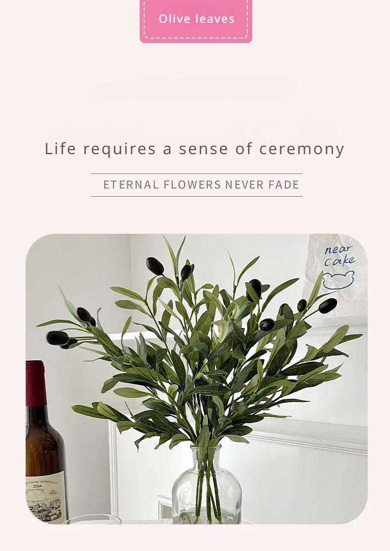 Description Picture 2 of item4 fork Artificial Olive Leaf Home Decoration Olive Branch Artificial Green Plant Flower Arrangement Photography Prop