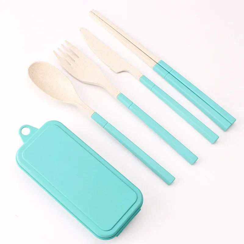Description Picture 3 of item4Pcs Wheat Straw Dinnerware Set Portable Tableware Knife Fork Spoon Chopsticks Set Travel Cutlery Eco-Friendly Utensil Box