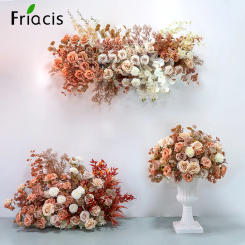 Brown Coffee Rose Aisle Floor Flower Wedding Backdrop Arch Decor Hang Floral Row Table Centerpieces Ball Event Party Props