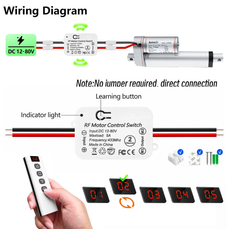 Description Picture 3 of item433mhz Rf Wireless Remote Control DC Motor Switch 12V 24V Wet Contact Relay Receiver 5 IN 1 Transmitter for Curtain Garage Door