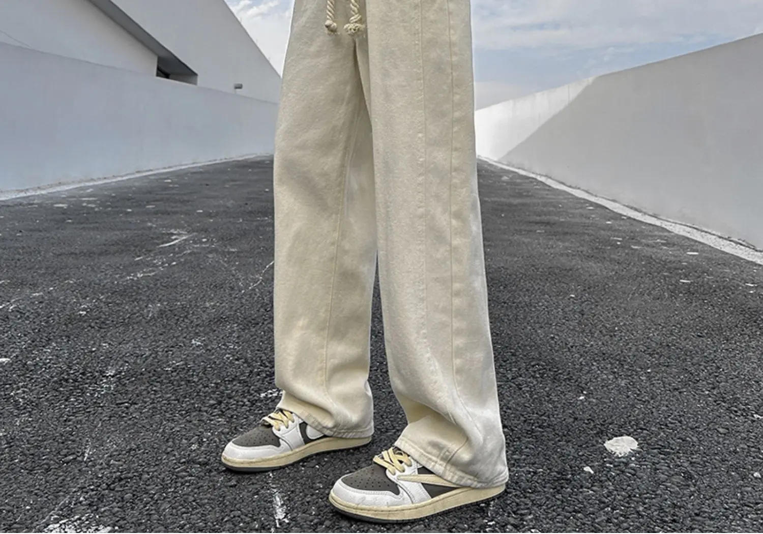 Description Picture 5 of itemSolid Color Casual Pants for Men's Summer Loose Wide Leg Long Pants, Japanese Trend Versatile Straight Leg Workwear Pants