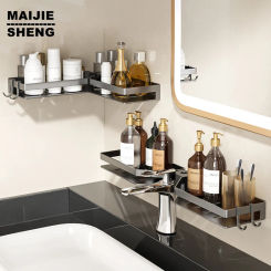 1-2PCS Bathroom Corner Shelf with Hook Towel Bar No Drill Space Aluminum Shower Storage Rack Bathroom Organizer
