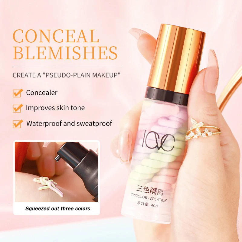 Description Picture 5 of itemTri-color Primer Cream Face Makeup Contour Moisturizing Isolation Waterproof Natural Foundation Base Concealer Brighten SkinTone