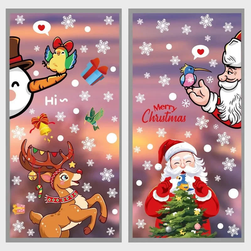 Description Picture 3 of itemChristmas Santa Claus Window Stickers Xmas Tree Hummingbird Glass Wall Stickers Reindeer Snowman White Snow Door Static Stickers