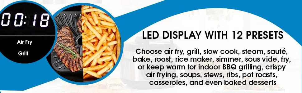 Description Picture 5 of itemGrill Air Fryer Combo 6 QT 12-in-1 Indoor Slow Cooker, Roast, Bake, 1550-Watts, Stainless Steel Finish (Standard)