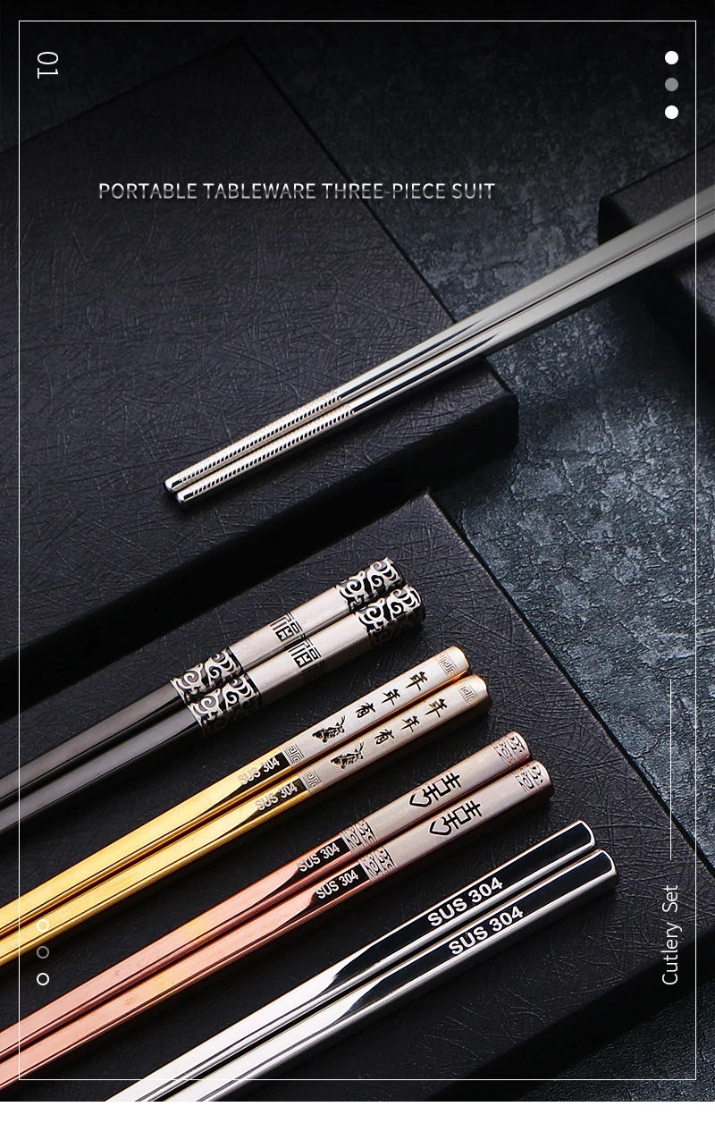 Description Picture 3 of item5 Pairs 304 Stainless Steel Chopsticks Reusable Non Slip Chopsticks Dishwasher for Food Sushi Sticks Kitchen Tableware