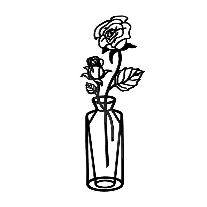 Description Picture 3 of item1Pc Minimalist Vase Art Black Wrought Iron Decor for Home Living Room Metal Flower Wall Pendant Floral Plant Sculpture