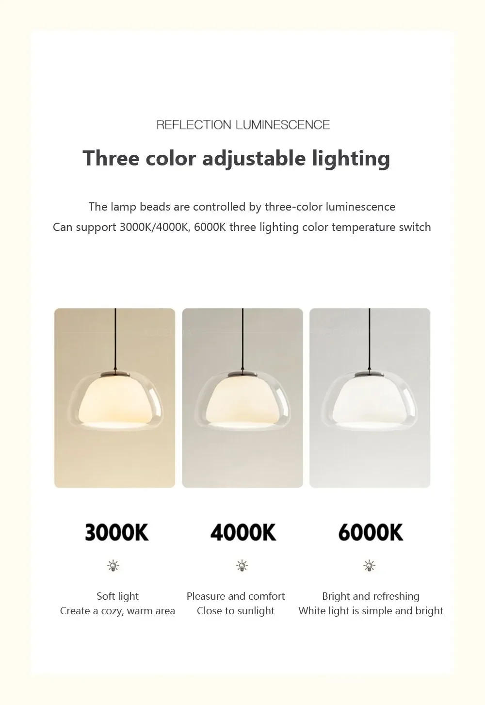 Description Picture 6 of itemDesigner Glass Pendant Light LED Minimalist Cream Hanging Lamp for Restaurant Living Room Bedroom Study Home Decoration Fixtures