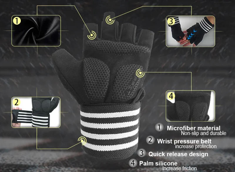 Description Picture 5 of itemBody Building Gym Training Fitness WeightLifting Red Gloves Wrist Wraps Workout Half Finger For Men &Women WeightLifting