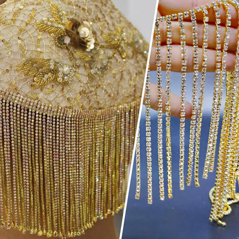 Description Picture 4 of itemRhinestone Fringe Trim Crystal Irregular Tassel Chain Applique Ribbon For Crafts Dress Jeans Accessories Clothing Diy Decoration