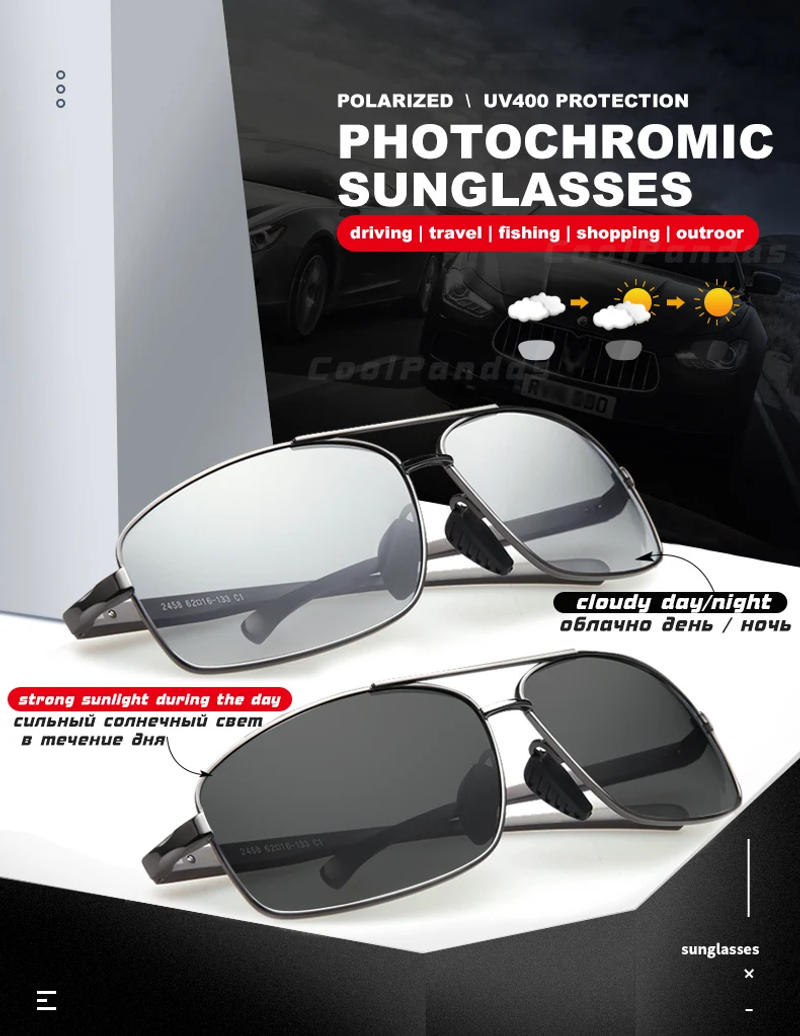 Description Picture 2 of itemTop Photochromic Fishing Sunglasses Men Polarized Chameleon Glasses Sport Driving Goggles Anti-glare Sun Glasses zonnebril heren