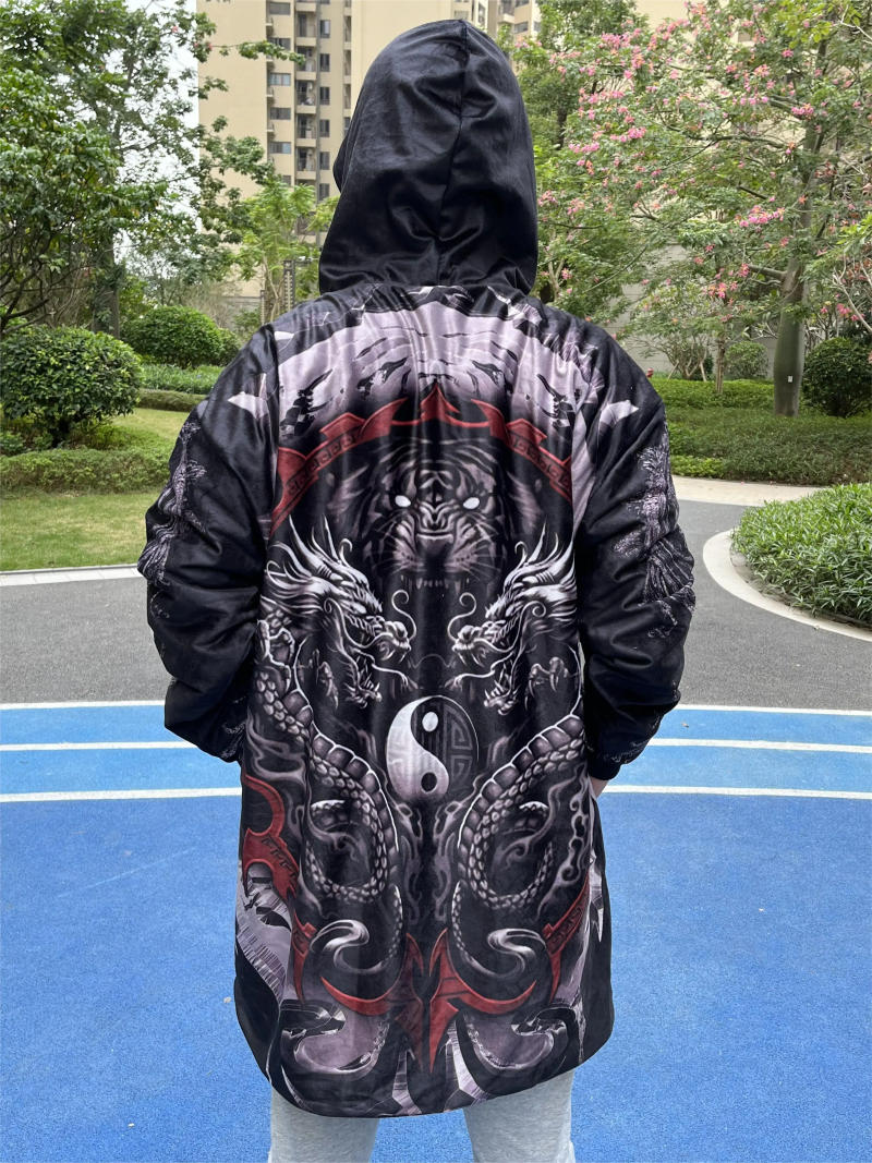Description Picture 4 of itemYin And Yang DragonTai Chi Eight Trigrams Overcoat Coat 3D Print Thick Warm Hooded Cloak for Men Windproof Fleece Unisex Casual1