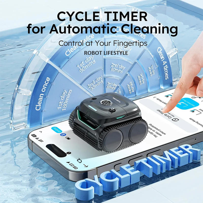 Description Picture 6 of itemRobot Pool Cleaner Cordless APP Cleaning Background and Walls 180um+Ultra Fine Filter 3Hours Runtime Scheduled Periodic