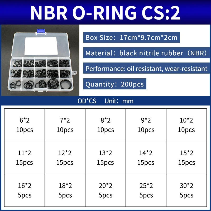 Description Picture 2 of itemBoxcs1.9mm Boxcs2mm boxed nitrile silicone fluorine rubber repair kit sealing valve waterproof combination kit gasket o-ring