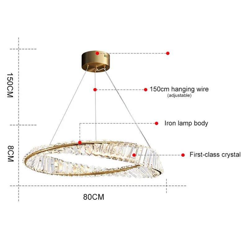 Description Picture 6 of itemItalian Designer Light Luxury Crystal Chandelier Living Room Restaurant Simple Creative Circular Modern Celebrity Pendant Lights