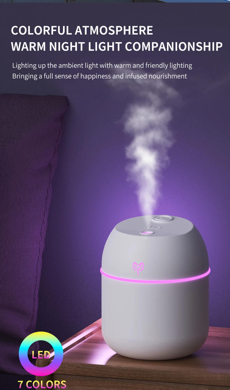 Description Picture 6 of itemPortable USB Ultrasonic Air Mini Humidifier Essential Oil Diffuser Car Purifier Aroma Anion Mist Maker with LED Lamp Lighting