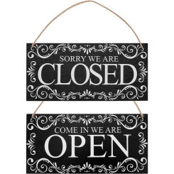 Natural Wood Open and Closed Store Business Sign "Come in We're Open & Sorry We're Closed" Plaque