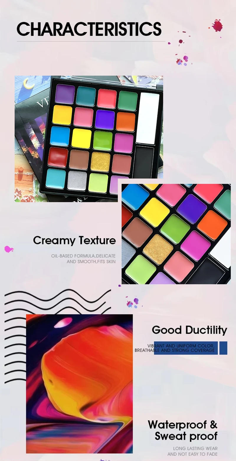 Description Picture 3 of item22 Color Face Body Painting Kit for Kids Adults,Face Paint Makeup Palette with Brush,Halloween Carnival Artist Cosplay Art Party