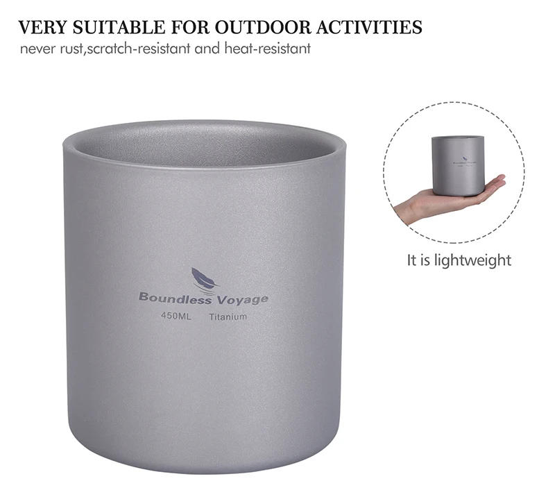 Description Picture 5 of itemOutdoor Camp Titanium Double Wall Cup 450ml Teacups 120ml Mini Cup 180ml Coffee Mug 300ml Camping Tableware Boundless Voyage
