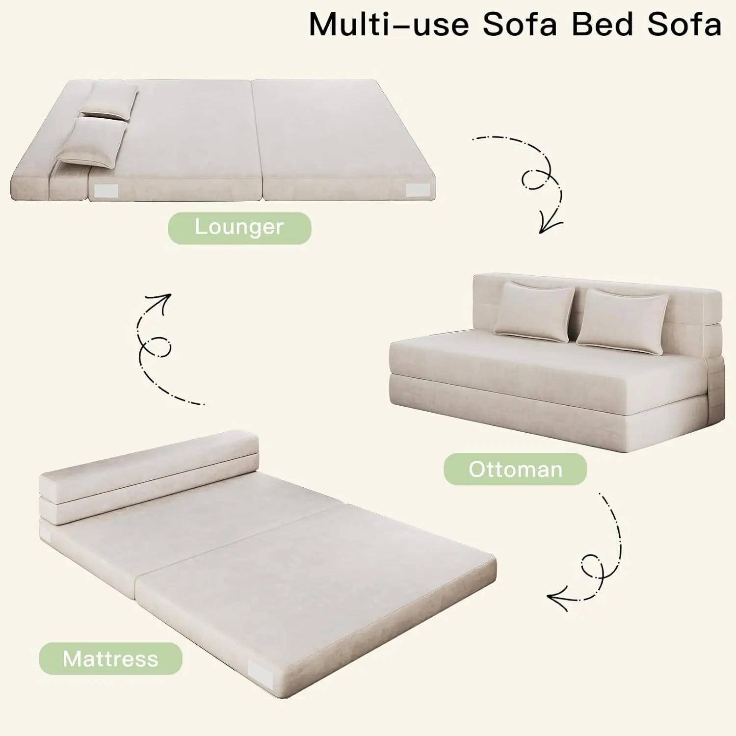 Description Picture 4 of itemFolding Sofa Bed Queen with 2 Pillows, Portable Foldable Sofa Bed for Travel, Trifold Sleeper with Breathable & Washable Cover