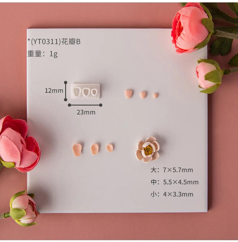 Description Picture 4 of item3 Sizes Different Types Mini Flower Petal Polymer Clay Cutters Clay Molds For DIY Complete Flower Earrings Jewelry Decoration