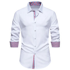 Spring Fashion Plaid Color Block Shirt Men New Arrival Solid Long Sleeve Dress Shirts Casual Male Business Social Office Shirt