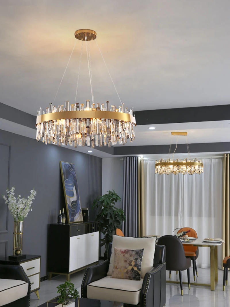 Description Picture 4 of itemE14 LED Gold Chrome Dimmable Clear Grey K9 Crystal Mixed Chandelier Hanging Light Lustre Suspension Luminaire Lampen For Foyer