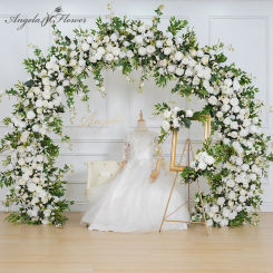 White Rose With Vine Green Willow Leaves Wedding Round Arch Decor Floral Arrangement Welcome Sign Flower Event Supplies A8111