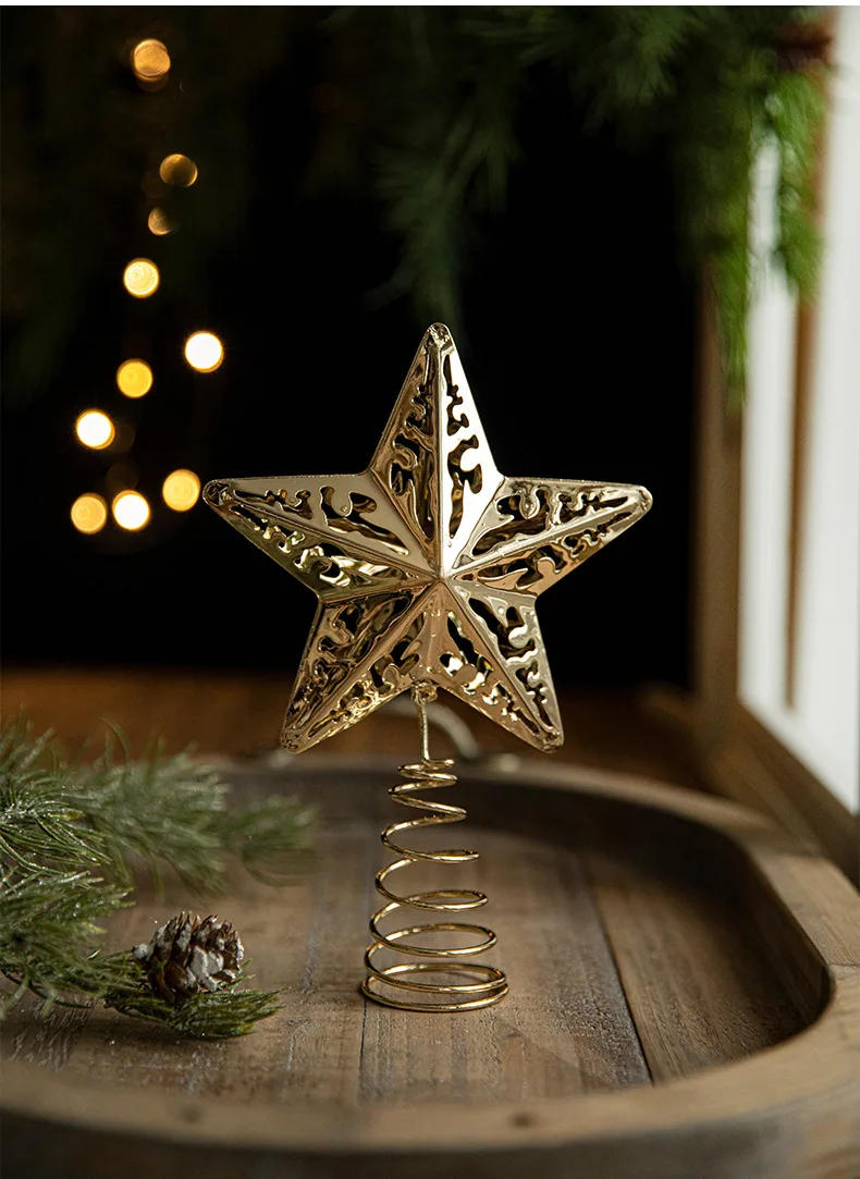 Description Picture 5 of itemMetal Christmas Tree Topper Glittered Gold Star Hallow Tree Topper for Mas Tree Decoration Holiday Party Home Indoor Ornaments