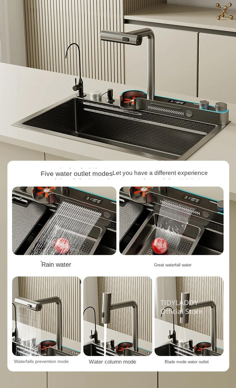 Description Picture 3 of itemNew Pull Out Waterfall Kitchen Sink Water Tap Kitchen Sink Multifunction Waterfall Kitchen Faucets Novel Kitchen Accessorie