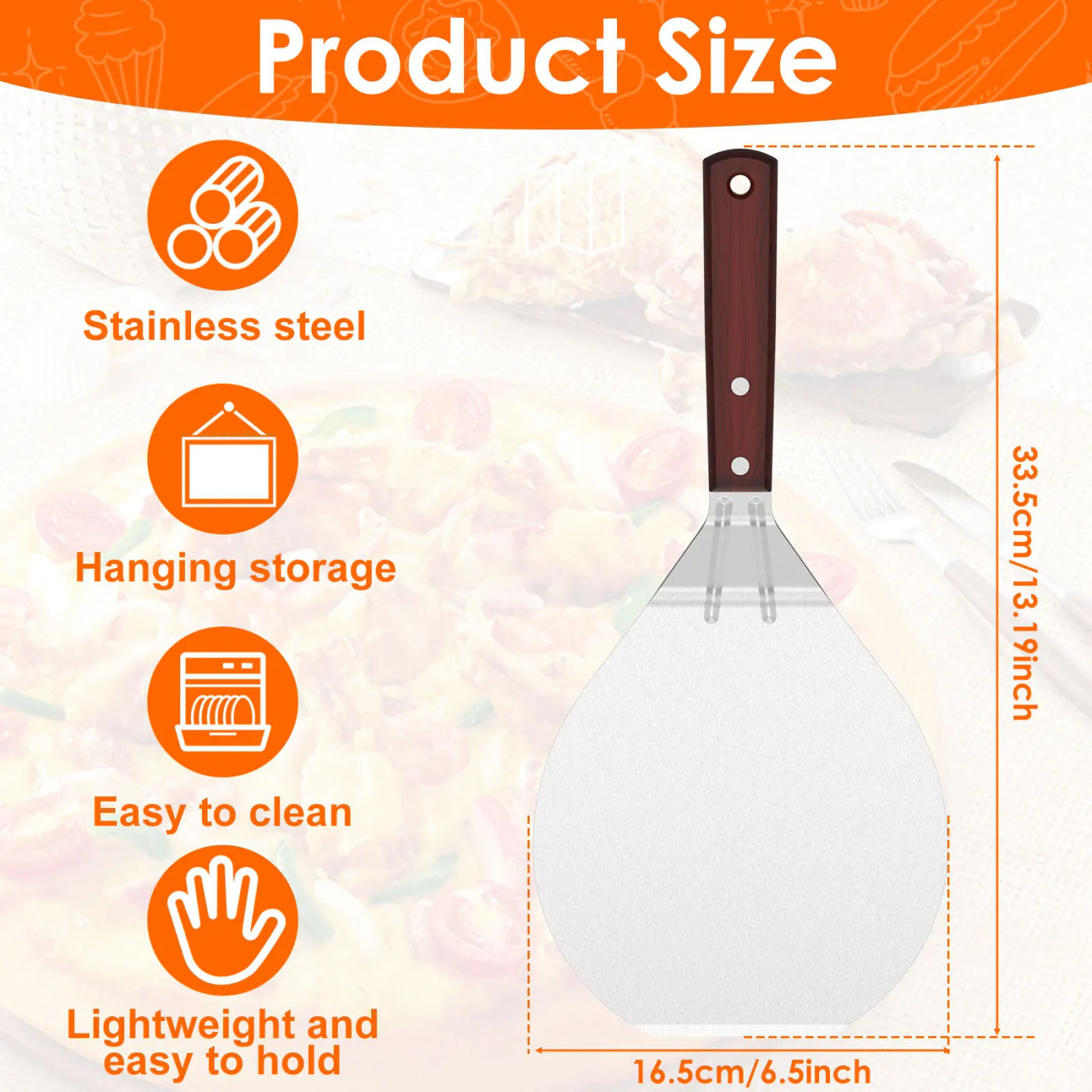 Description Picture 6 of item12inch Alloy Pizza Shovel with Handle Non-Stick Perforated Pizza Shovel Pizza Peel Holder Oven Accessories Baking Pastry Tools