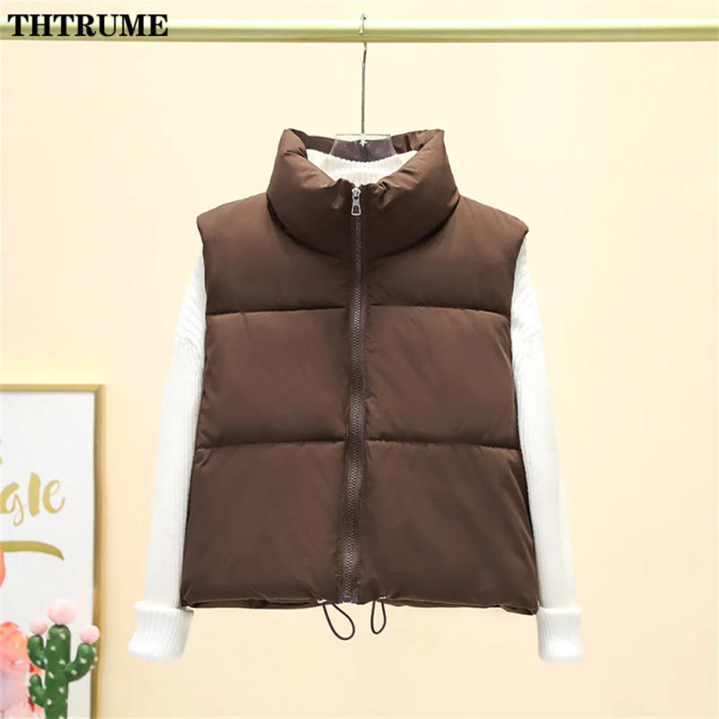 Description Picture 6 of itemElegant Quilted Chic Coats Fashion Sleeve Stand Collar Zipper Black Basic Autumn Winter Jackets Casual Office Lady Vest Jacket