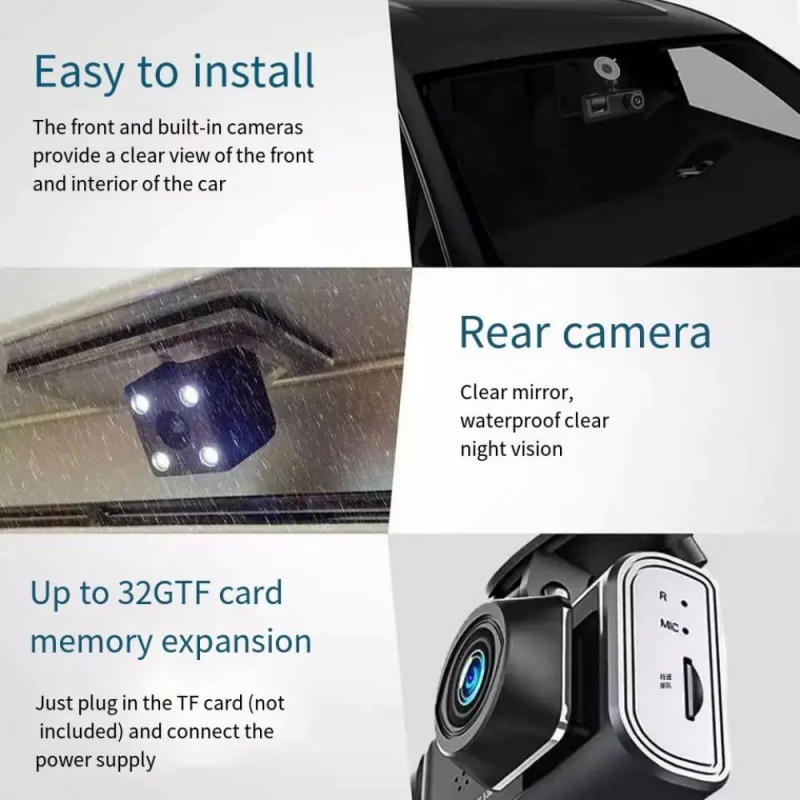 Description Picture 4 of item3 lens driving recorder, can shoot in front of the car, behind the car, inside the car, wide Angle camera, 1080p high-definition