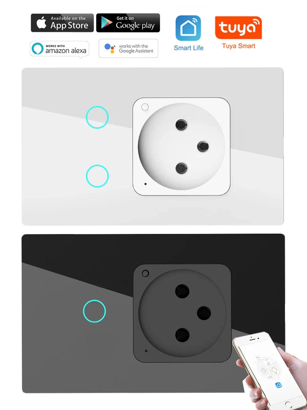 Description Picture 2 of itemMelery Israel Wall Socket Wifi Smart Light Switch Tuya Plug Electrical Outlet Touch Glass Panel Intelligent by Alexa Google Home