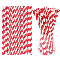 7.75" x0.24"Paper Straws 100p Disposable Red Striped Drinkware Biodegradable Paper Drinking Straw for Cocktail Coffee Restaurant